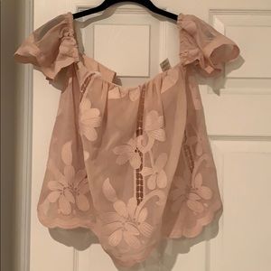 dusty rose Revolve off-the-shoulder top